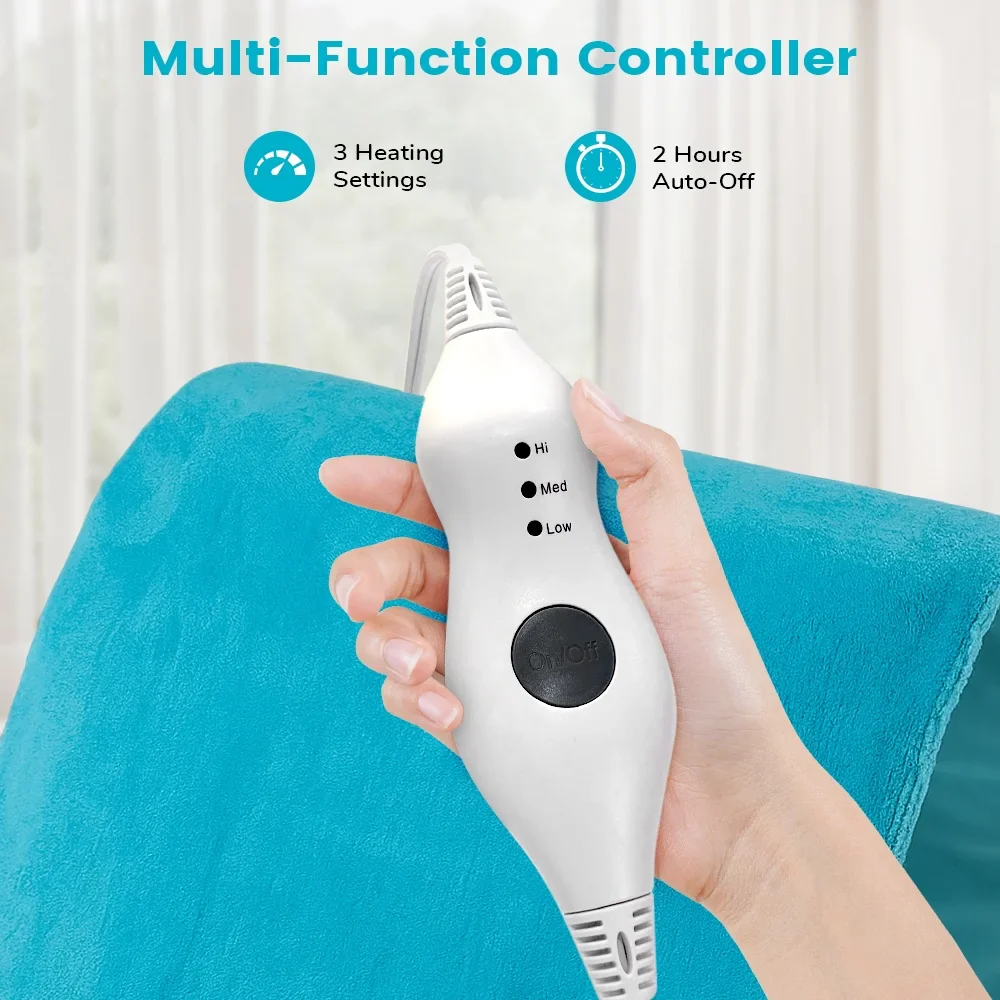 12" x 24" Heating Pad with 3 Heat Settings Auto Shut Off,Machine Washable Removable Cover Blue - Image 3