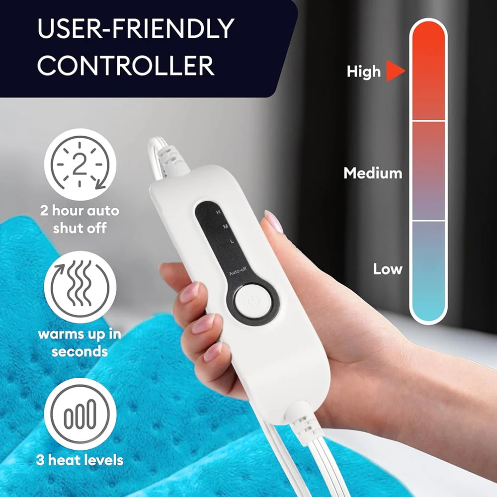 12"x24" Double Sided Heating Pad, Heat Pad with 3 Settings for Neck & Shoulders, Heat Patches, Light Blue - Image 6