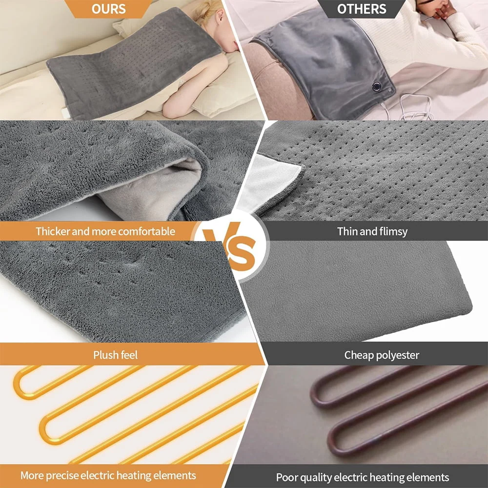 kibhous 12''x24'' Weighted Heating Pad for Back Shoulders, Fast-Heating, Soft Machine Wash Fabric with 3 Heat Settings, Auto Shut Off, Gray - Image 5