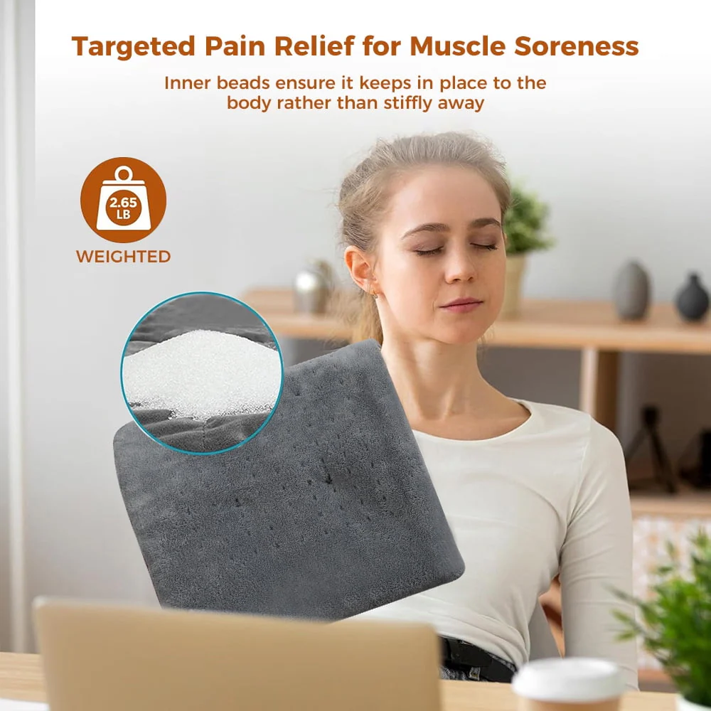 kibhous 12''x24'' Weighted Heating Pad for Back Shoulders, Fast-Heating, Soft Machine Wash Fabric with 3 Heat Settings, Auto Shut Off, Gray - Image 6