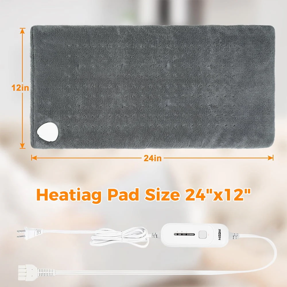kibhous 12''x24'' Weighted Heating Pad for Back Shoulders, Fast-Heating, Soft Machine Wash Fabric with 3 Heat Settings, Auto Shut Off, Gray - Image 8