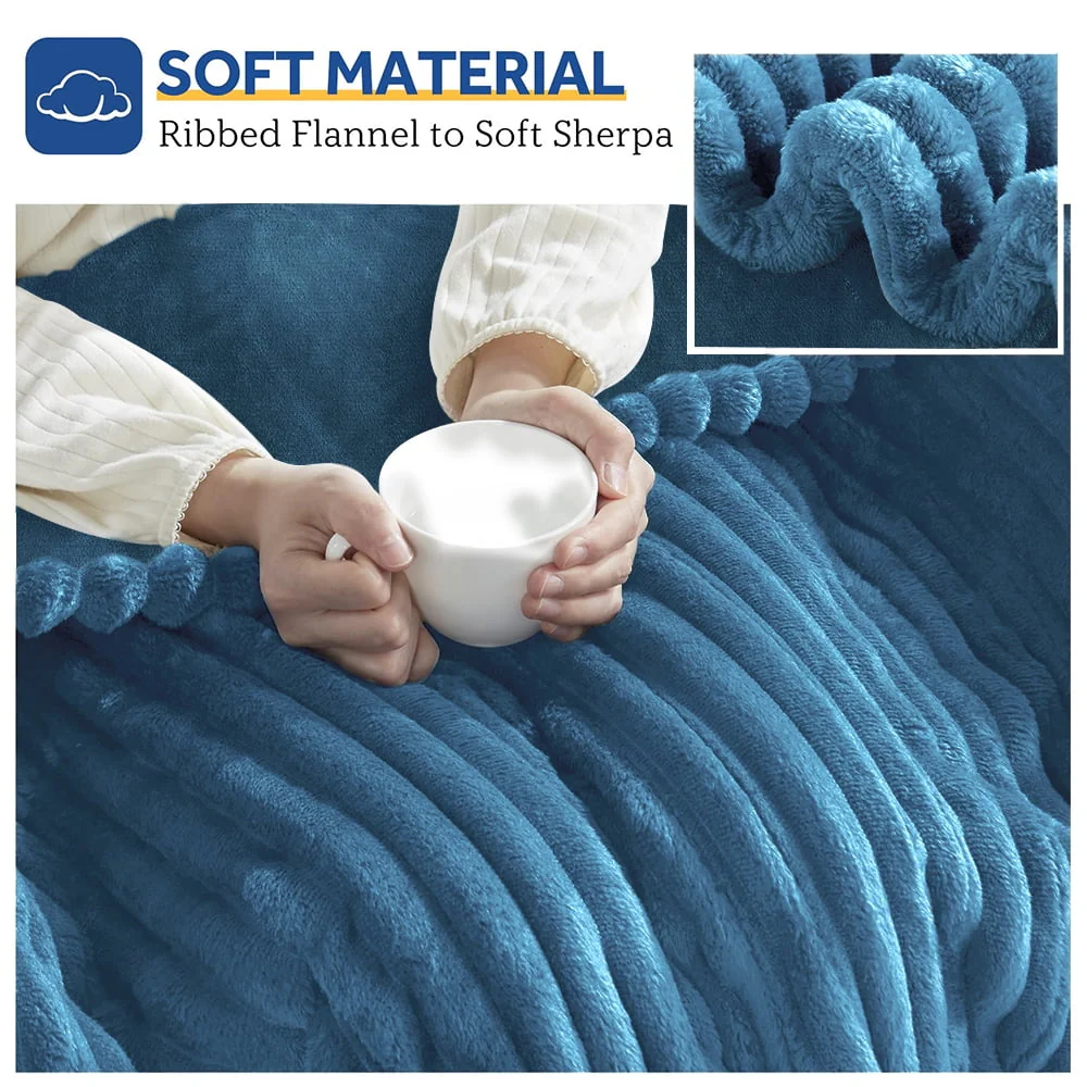 Heated Blanket Electric Queen Striped Flannel Blanket 84"x90" Electric Blanket with 6 Heat Settings 10 Hour Timer Auto Shut Off, Blue - Image 5