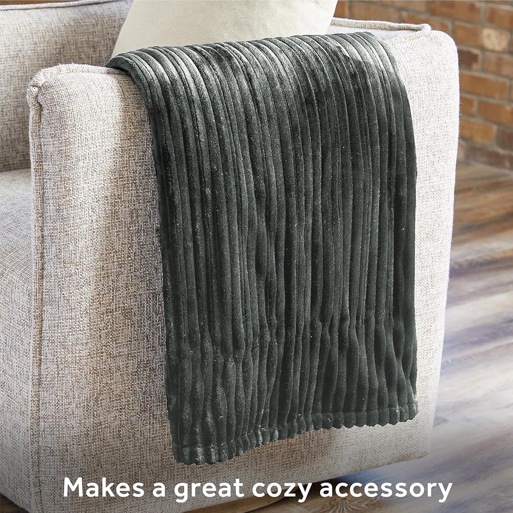 Heated Blanket Electric Queen Striped Flannel Blanket 84"x90" Electric Blanket with 6 Heat Settings 10 Hour Timer Auto Shut Off, Dark Grey - Image 3