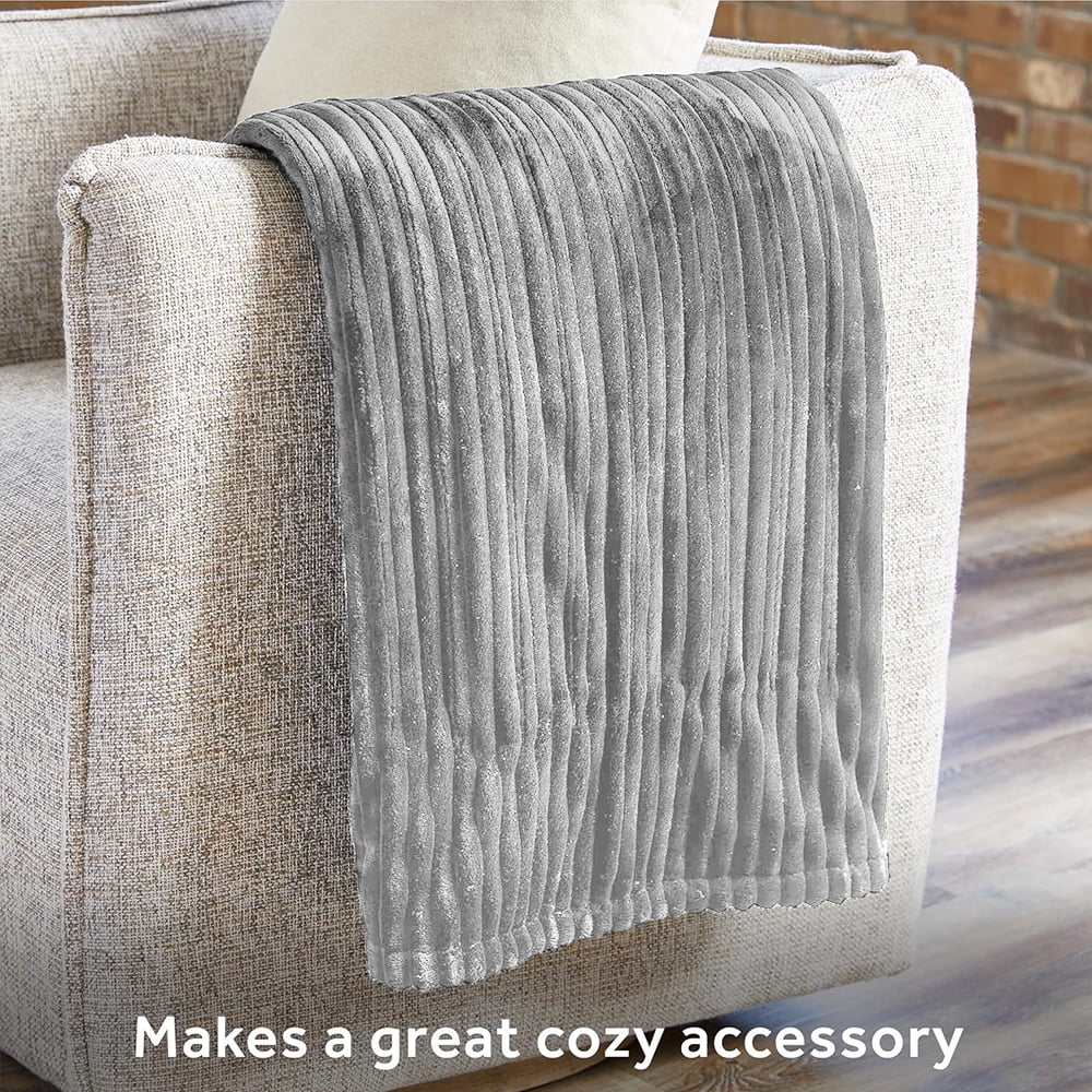 Heated Blanket Electric Queen Striped Flannel Blanket 84"x90" Electric Blanket with 6 Heat Settings 10 Hour Timer Auto Shut Off, Grey - Image 4