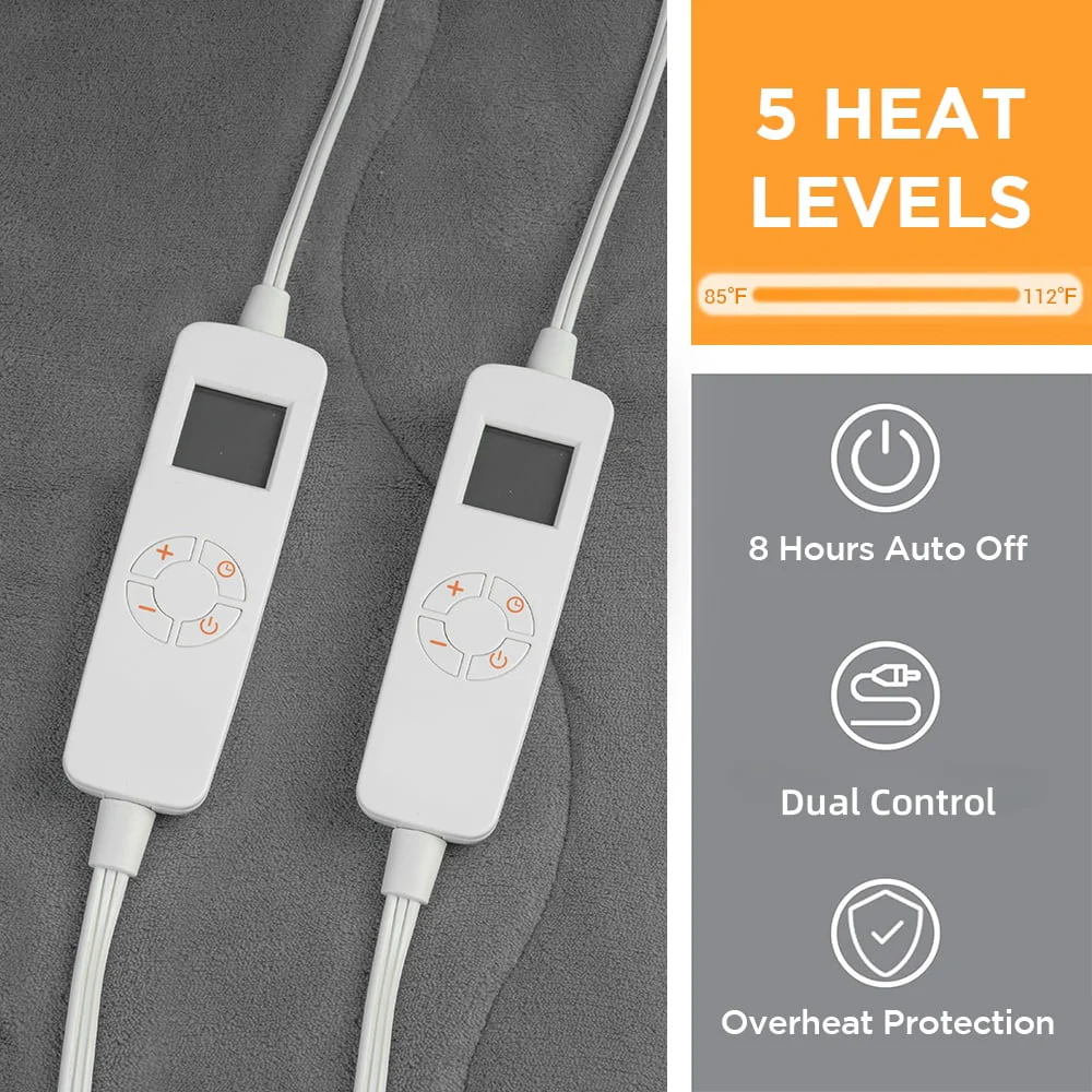 Heated Mattress Pad Queen Size, 80"x60" Electric Bed Warmer with Dual Controller 6 Heat Settings & Auto off, Deep Pocket Fit Machine Washable, Gray - Image 5