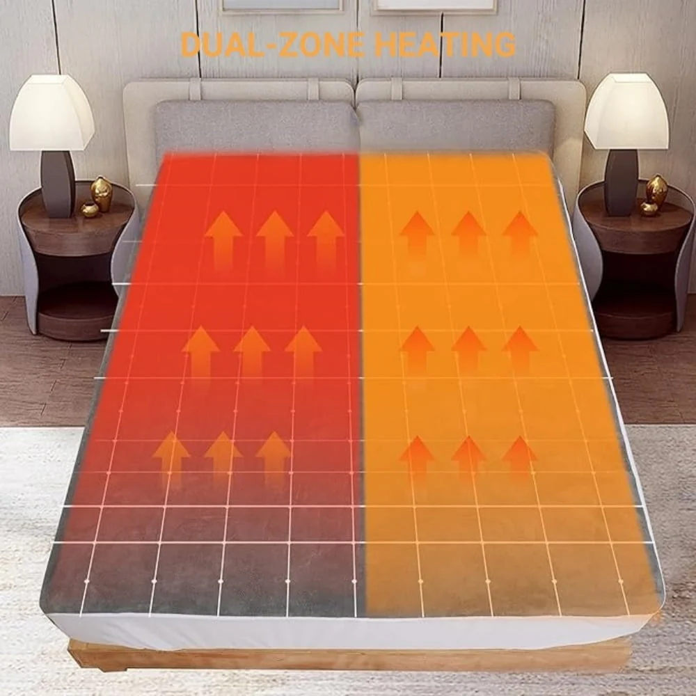 Heated Mattress Pad Queen Size, 80"x60" Electric Bed Warmer with Dual Controller 6 Heat Settings & Auto off, Deep Pocket Fit Machine Washable, Gray - Image 6