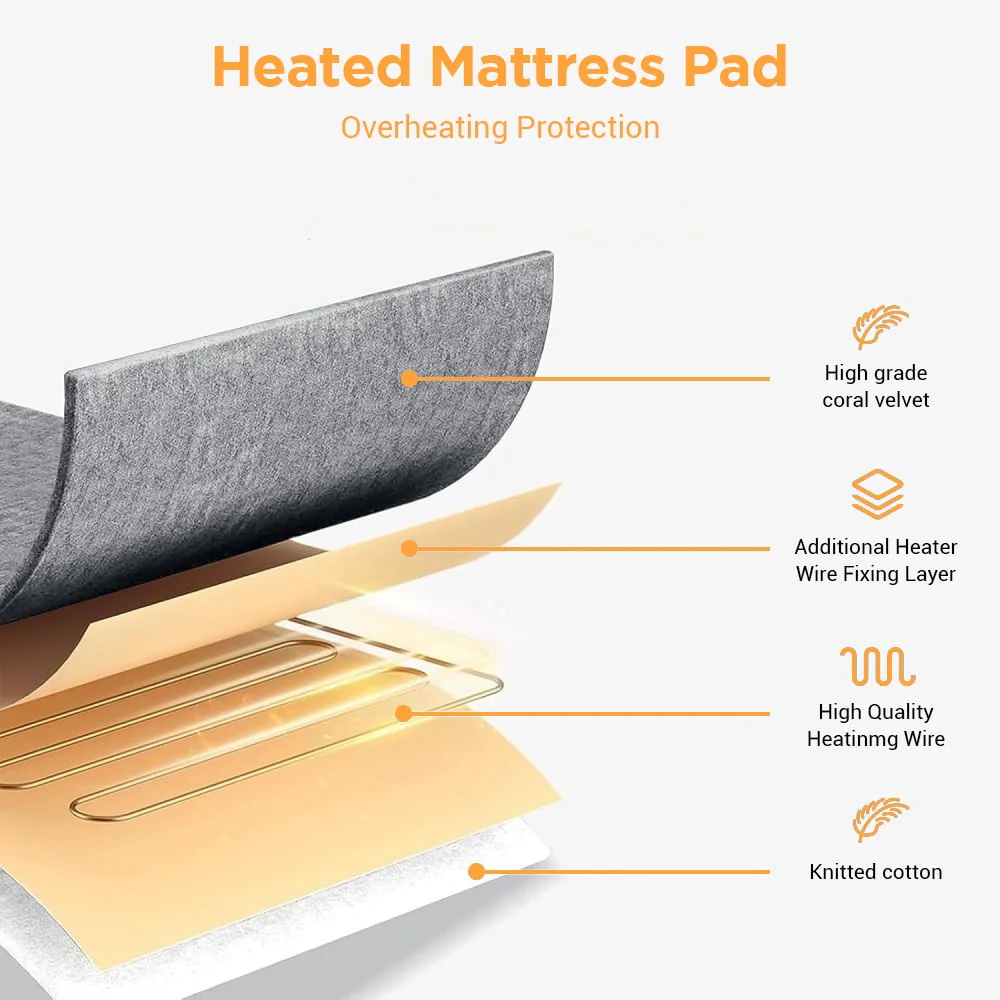 Heated Mattress Pad Queen Size, 80"x60" Electric Bed Warmer with Dual Controller 6 Heat Settings & Auto off, Deep Pocket Fit Machine Washable, Gray - Image 7