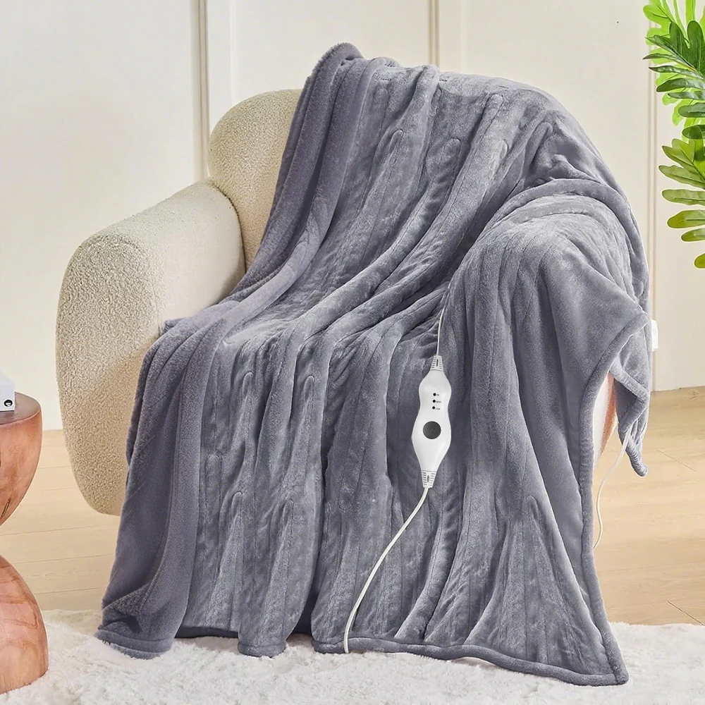 Heated Throw Blanket 50"x 60", Double-Sided Flannel with 3 Optional Heating Levels ,4H Auto Shut-off- Gray - Image 5