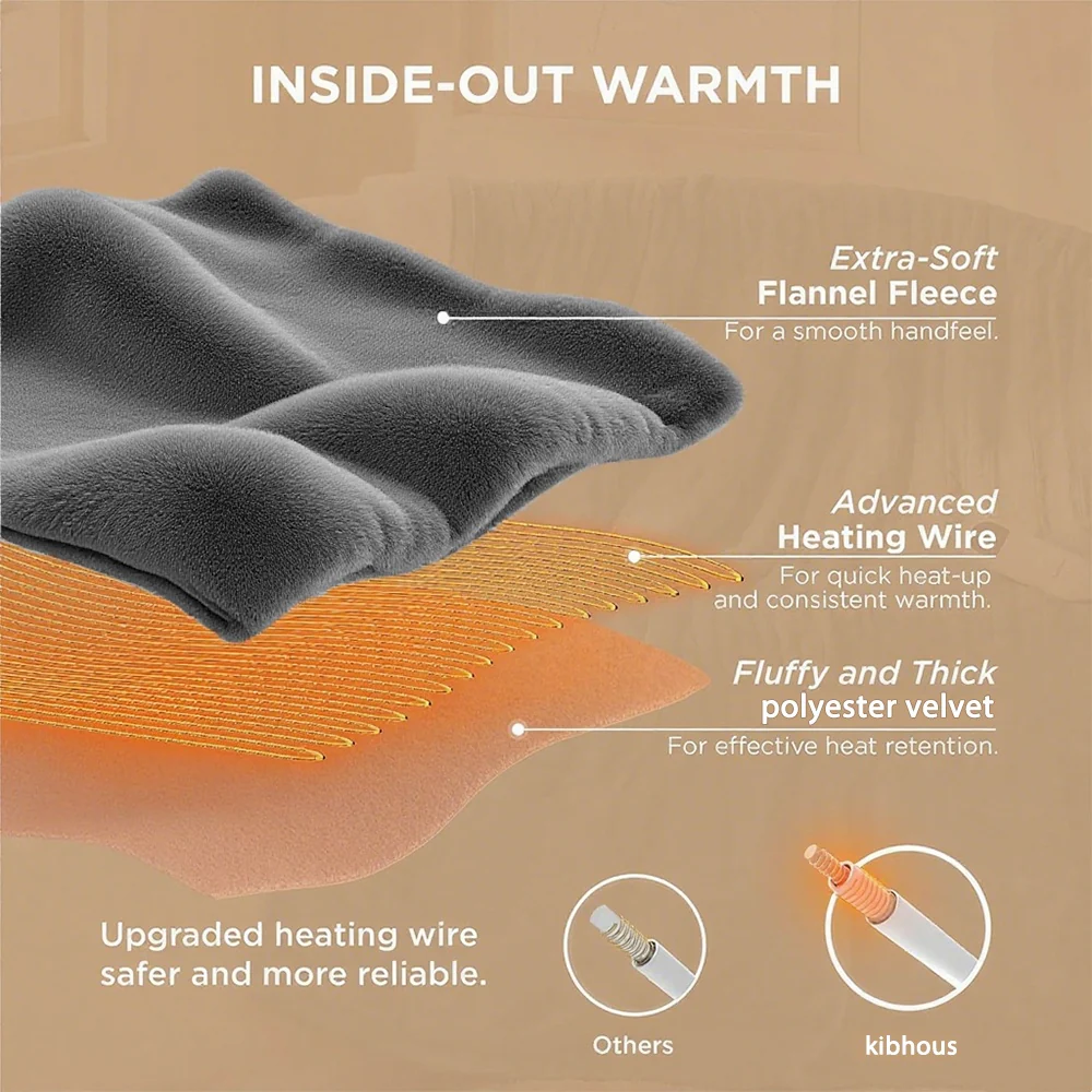 Heated Throw Blanket 60"x 70" Extra Large Size Flannel and Velvet with 10 Optional Heating Levels ,8 Hours Timer Up- Gray - Image 6