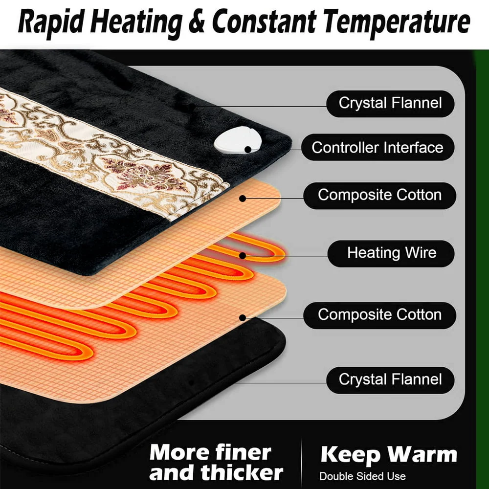 Heating Pad 12"x24" for Back, 10 Heating Setting ,Auto-off,Machine Washable ,Gifts for Dad Mom,Black - Image 3