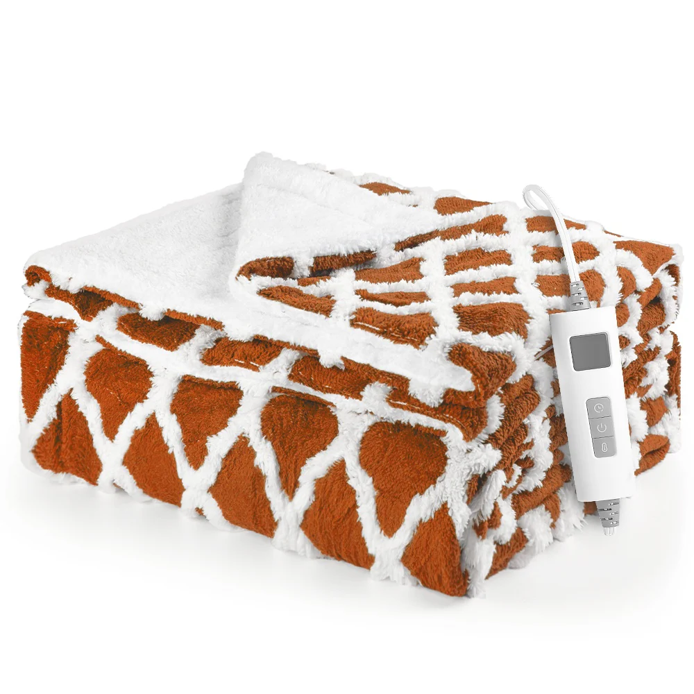kibhous 62''X84'' Twin size Electric Heated Blanket -with 6 Heating Levels ,20-Hour Selectable Auto Shut-Off (Orange)