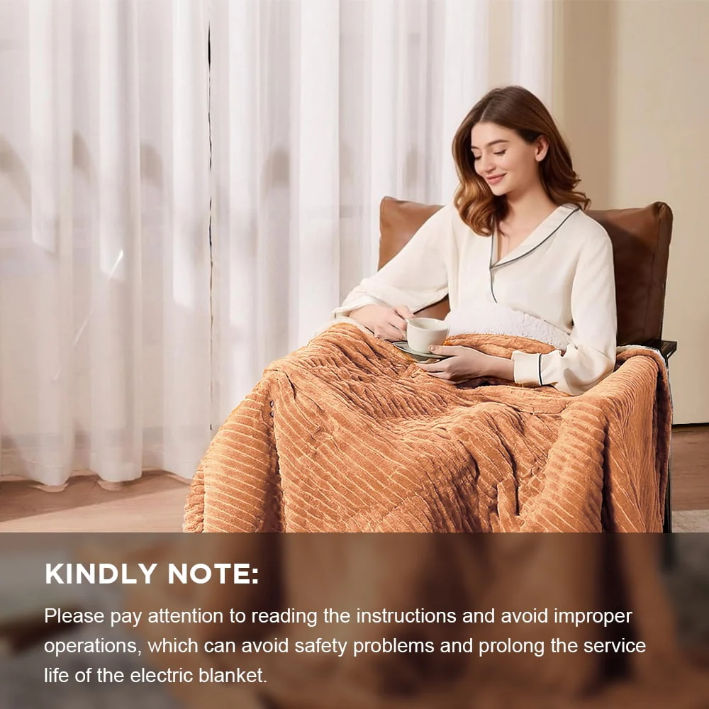 kibhous Electric Blanket Full Size, Brushed Flannel+Shu velveteen, 10 Heating Levels and 1-8 Hour Automatic Shutdown, Machine Washable, Brown,72 "x 84" - Image 7