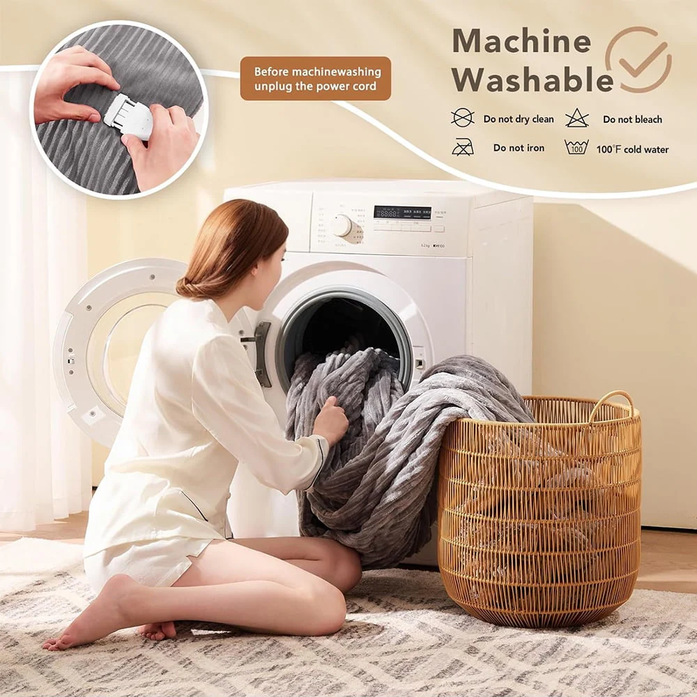 kibhous Electric Blanket Full Size, Brushed Flannel+Shu velveteen, 10 Heating Levels and 1-8 Hour Automatic Shutdown, Machine Washable, Gray, 72 "x 84" - Image 6