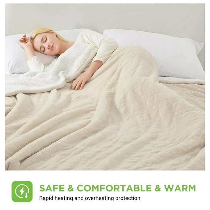 kibhous Electric Blanket King Size,Flannel and Shu velveteen Heated Blanket with 10 Heating Levels & 1-8 Hours Auto Shut Off, Machine Washable, Beige, 100" x 90" - Image 7