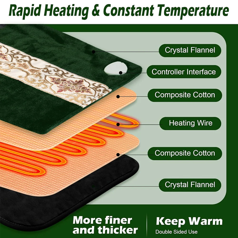 kibhous Heating Pad for Back, Heating Pad for Neck for Fast Relief fatigue 10 Heating setting ,Auto-Off,Gifts for Dad Mom,12"x24",Green - Image 5