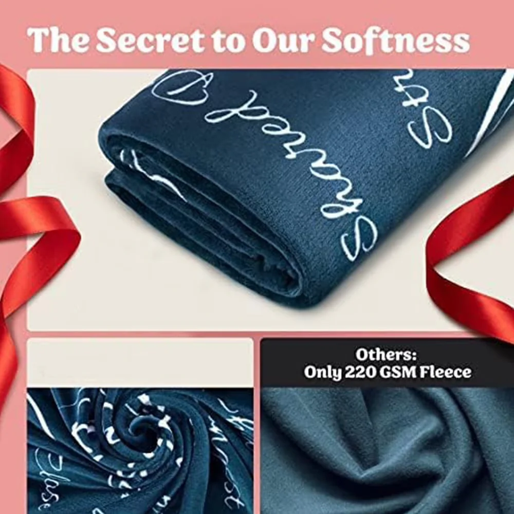 Throw Blanket for Couch - Thick and Warm Blanket for Winter, Soft and Fuzzy Throw Blanket for Sofa, Fall Throw Blanket, 63" × 51" Letter Printed Blanket, Blue - Image 2